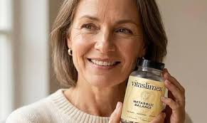 Woman holding a bottle of Vitaslimex